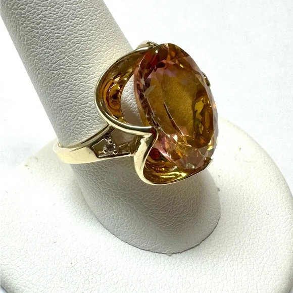 10k Yellow Gold 15ct Sunrise Topaz And .02ct Diamond Ring